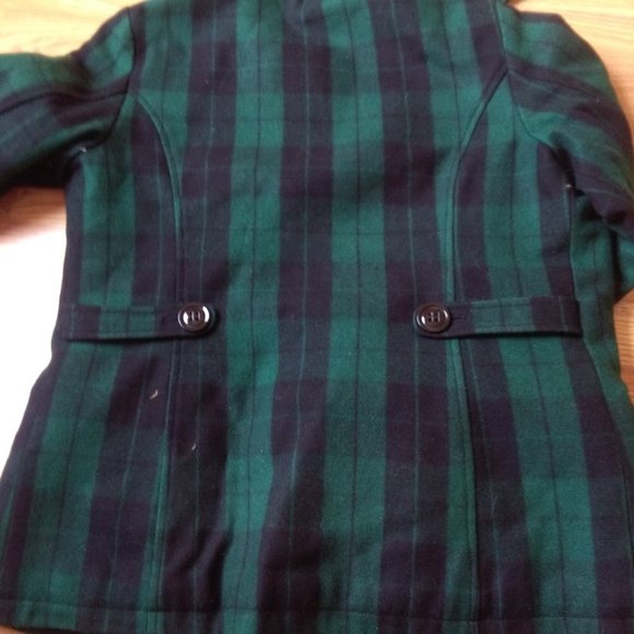 Green and Black Plaid Peacoat - Picture 3 of 12